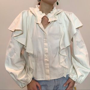 ZARA LONG SLEEVE RUFFLED TOP